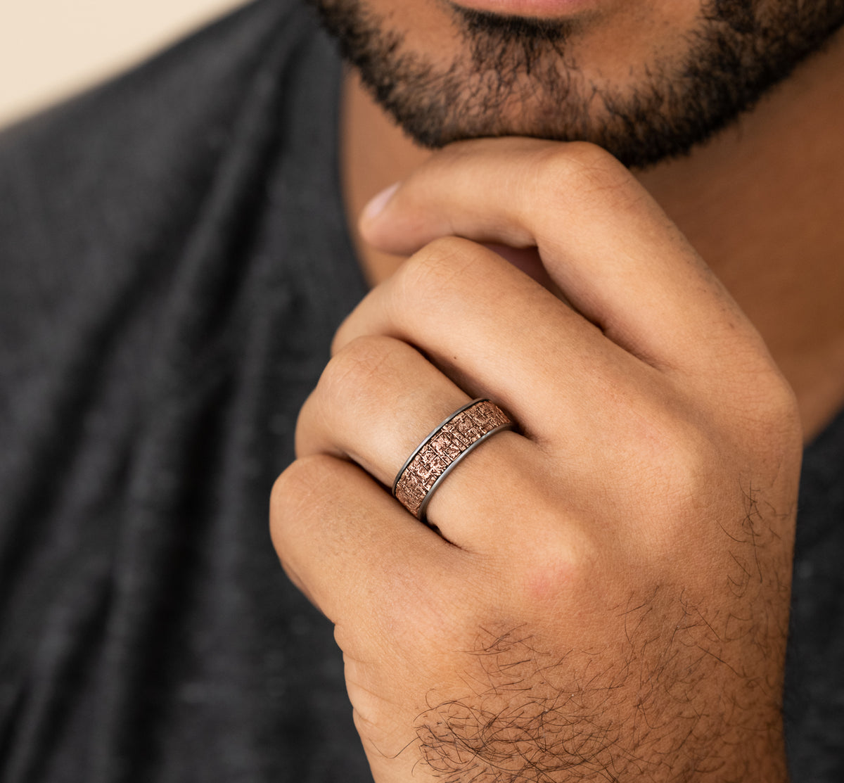 THE GROVE 7.5mm Tantalum Grey/14K Rose Benchmark men's wedding band