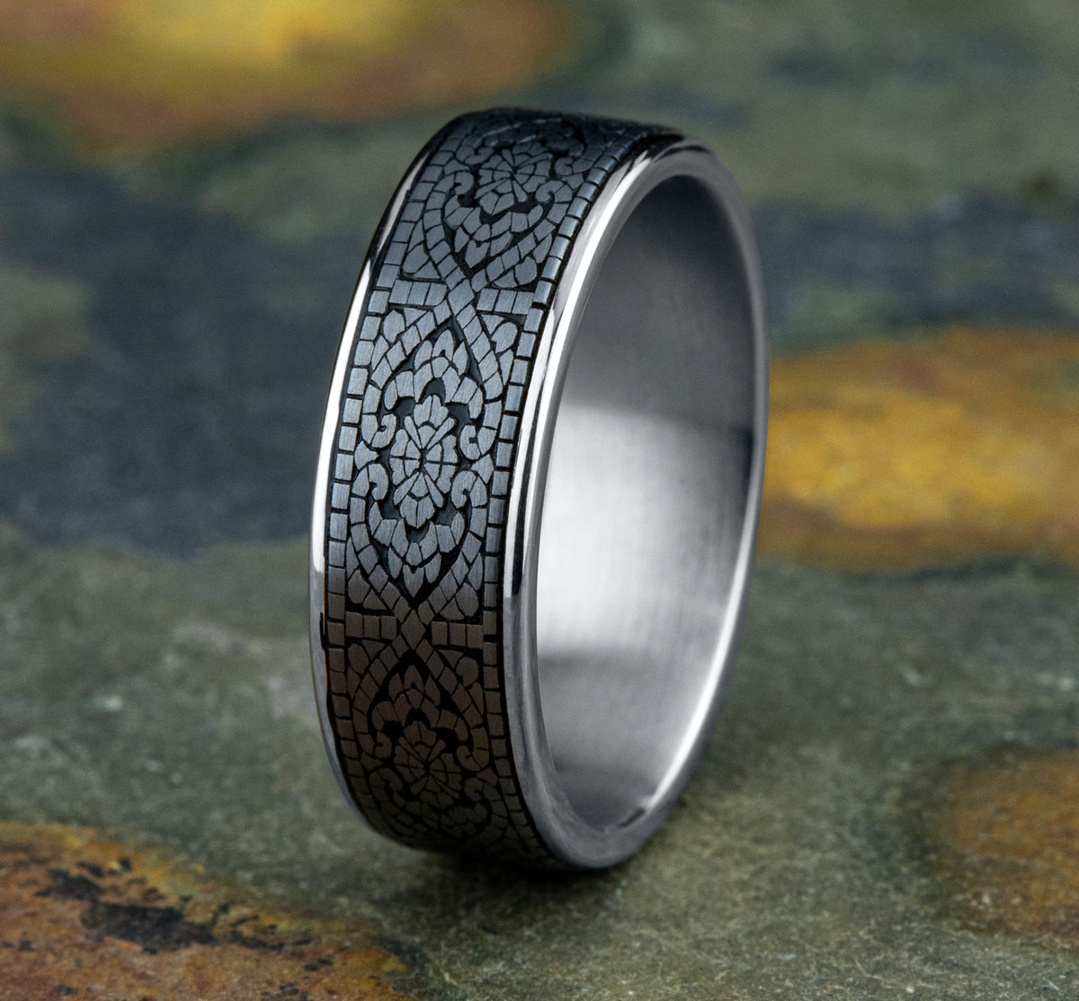 THE BURANO 7.5mm 14K White/Tantalum Grey Benchmark men's wedding band