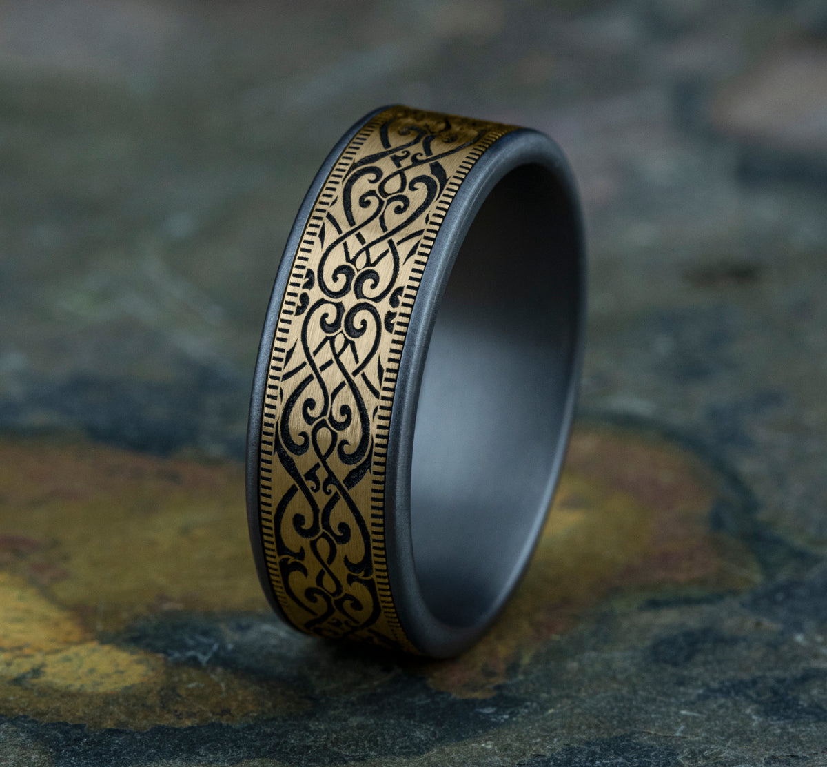 THE BASILICA 7.5mm Tantalum Grey/14K Yellow Benchmark men's wedding band