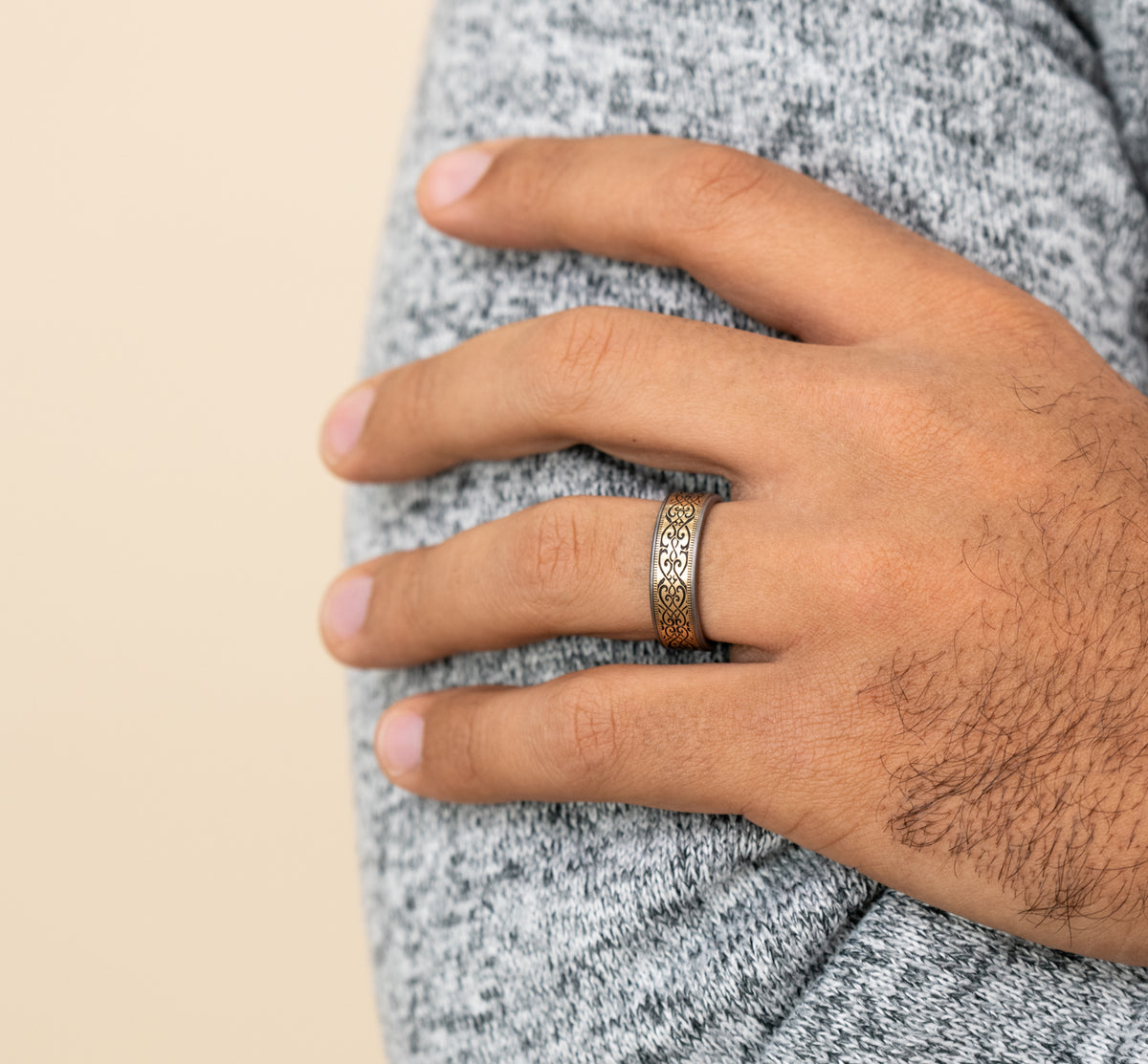THE BASILICA 7.5mm Tantalum Grey/14K Yellow Benchmark men's wedding band