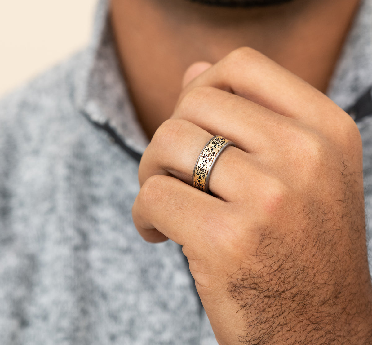 THE CORTONA 7.5mm Tantalum Grey/14K Yellow Benchmark men's wedding band