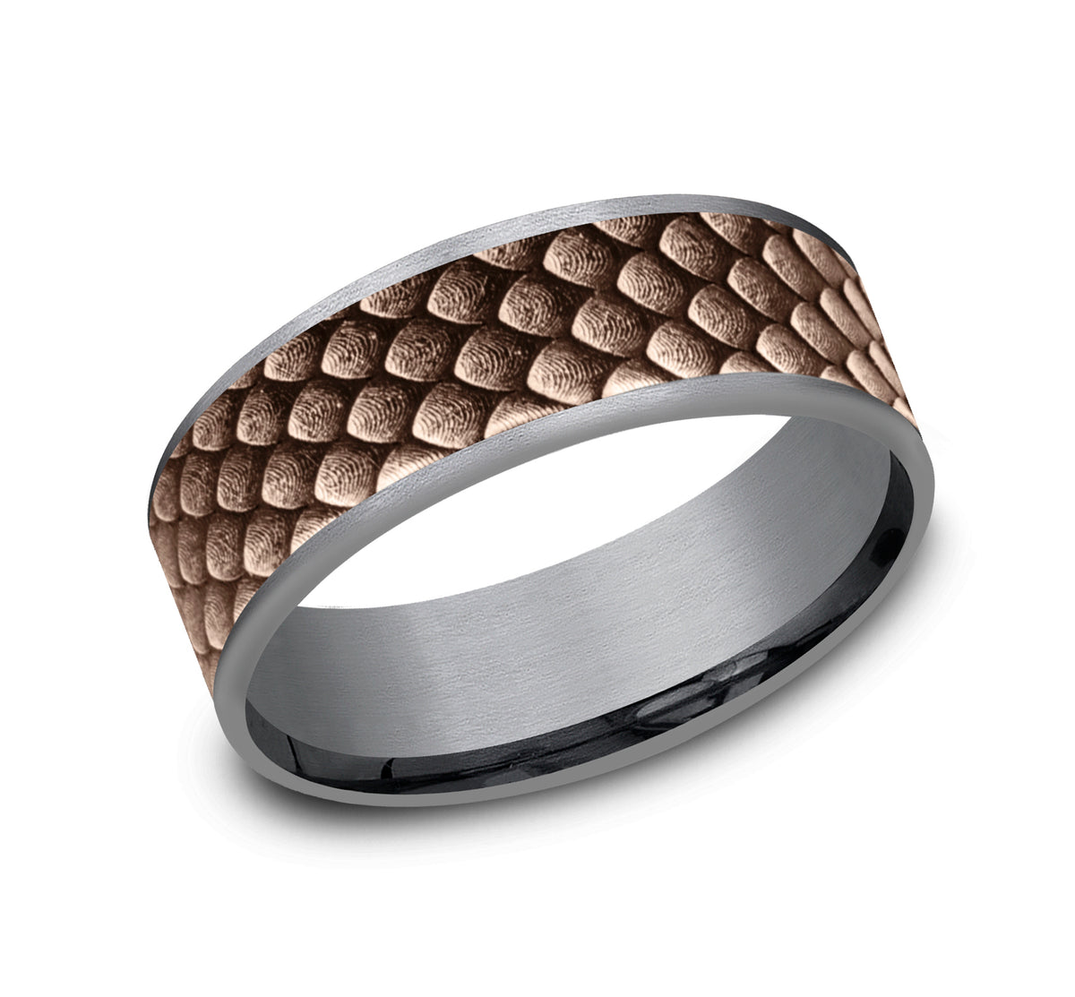 THE DROGON 7.5mm Tantalum Grey/14K Rose Benchmark men's wedding band