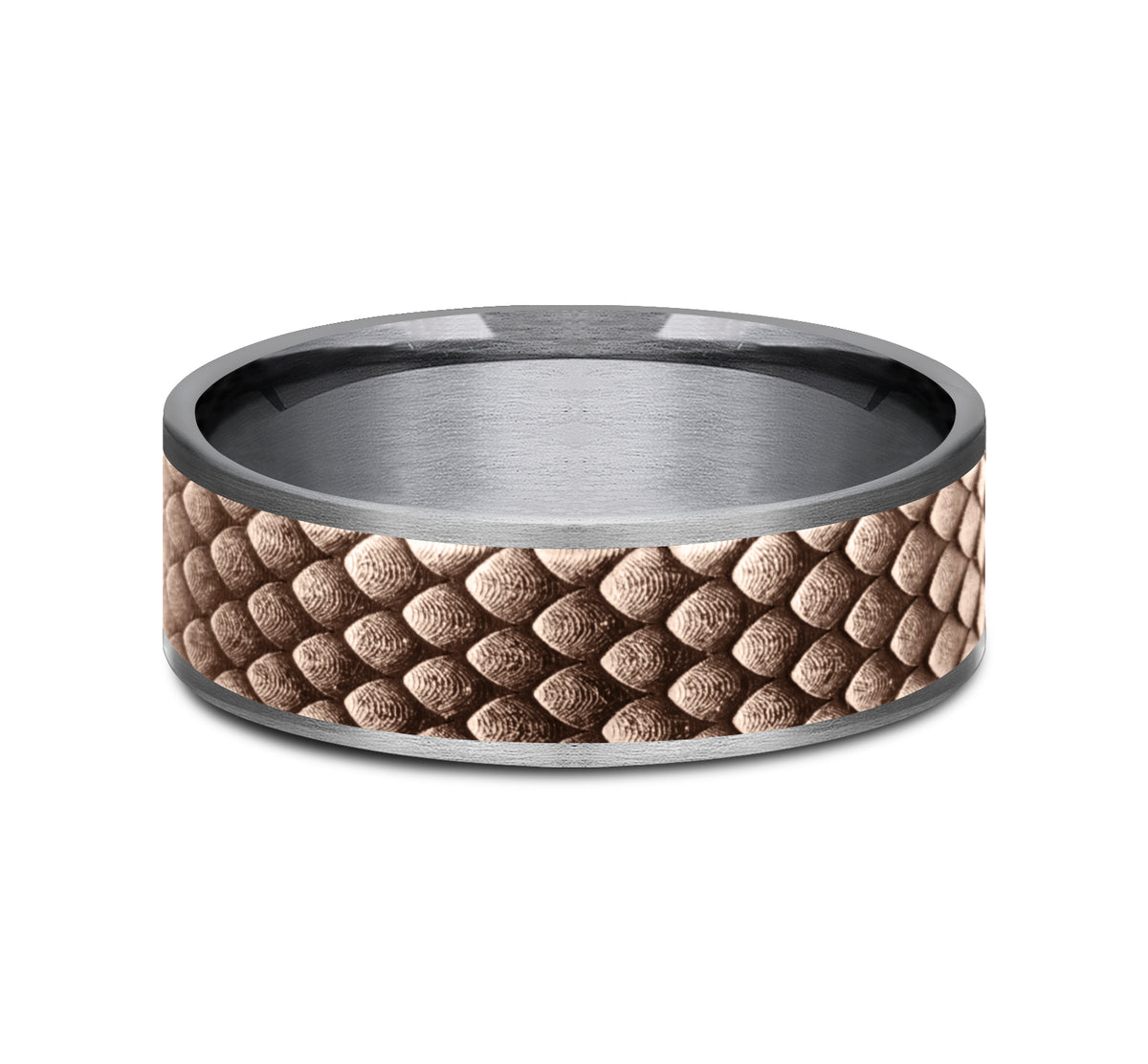 THE DROGON 7.5mm Tantalum Grey/14K Rose Benchmark men's wedding band