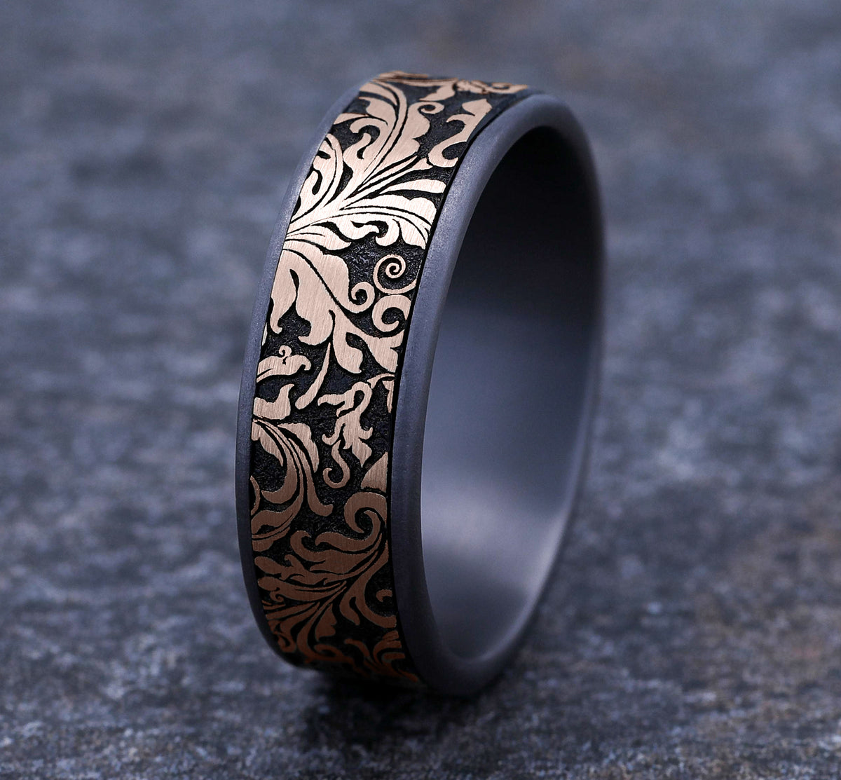 THE VINE 7.5mm Tantalum Grey/14K Rose Benchmark men's wedding band