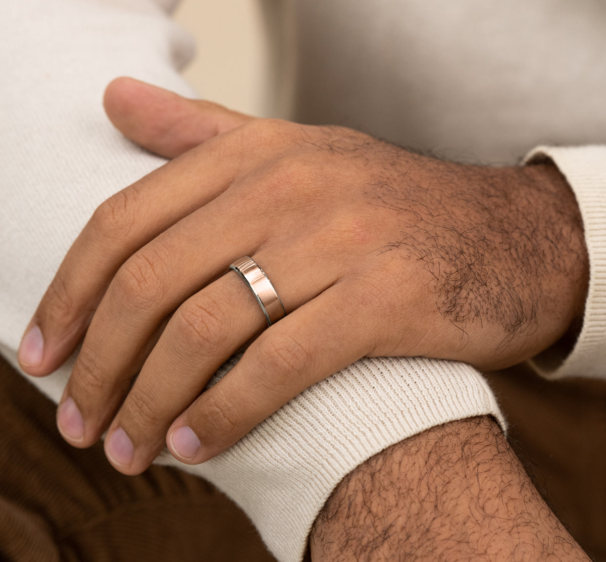 THE REALM 6.5mm 14K White/Rose Benchmark men's wedding band