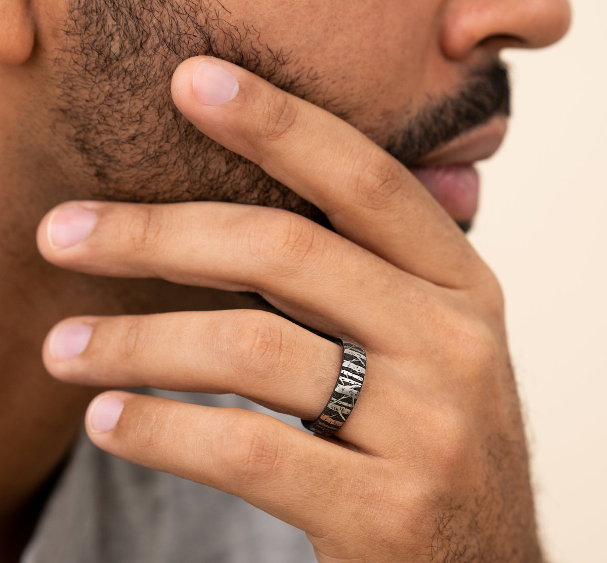 THE BIRCH 6.5mm Grey/Black Titanium Benchmark men's wedding band