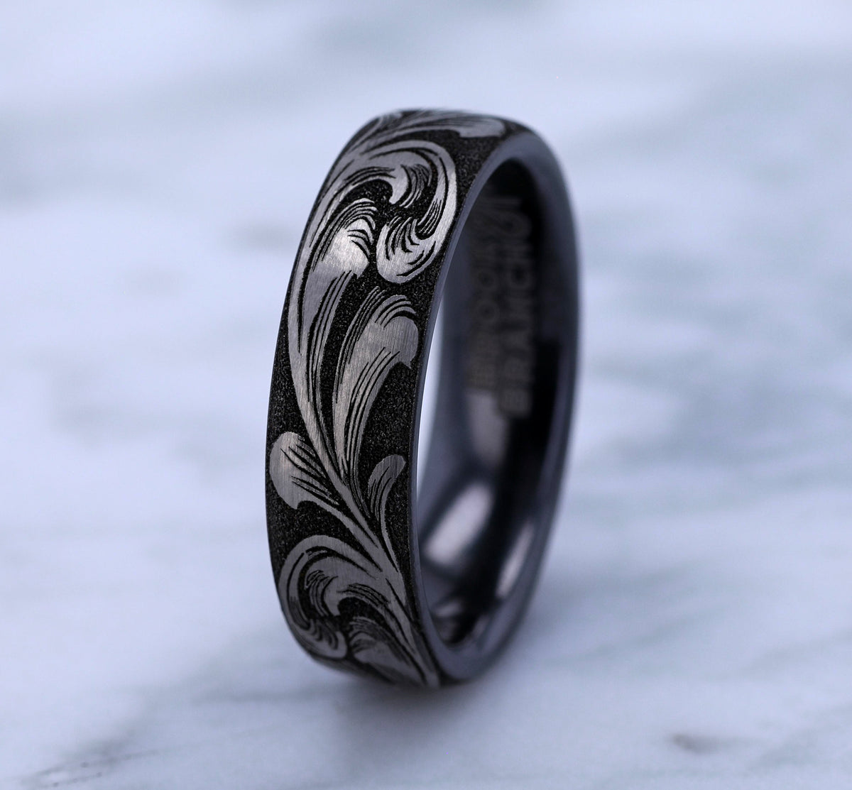 THE BARREL SCRIPT 6.5mm Grey/Black Titanium Benchmark men's wedding band