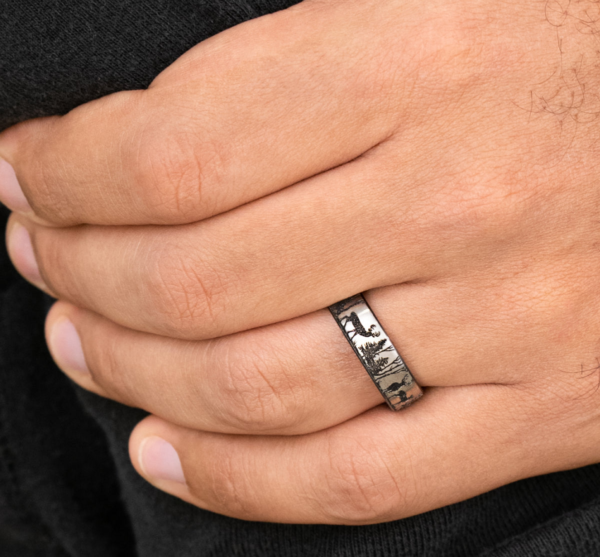 THE WHITETAIL 6.5mm Grey/Black Titanium Benchmark men's wedding band