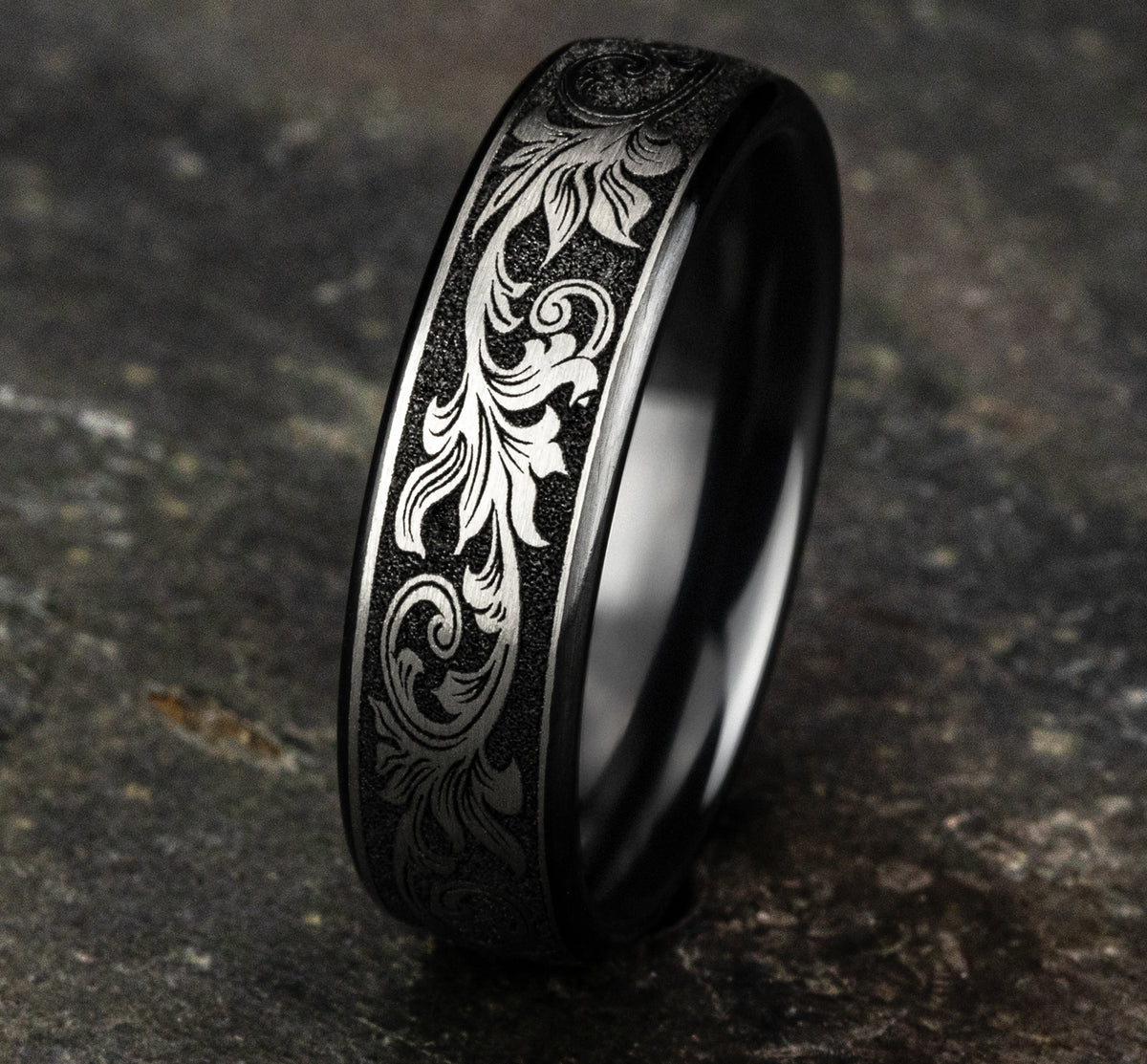 THE PALACE 6.5mm Grey/Black Titanium Benchmark men's wedding band