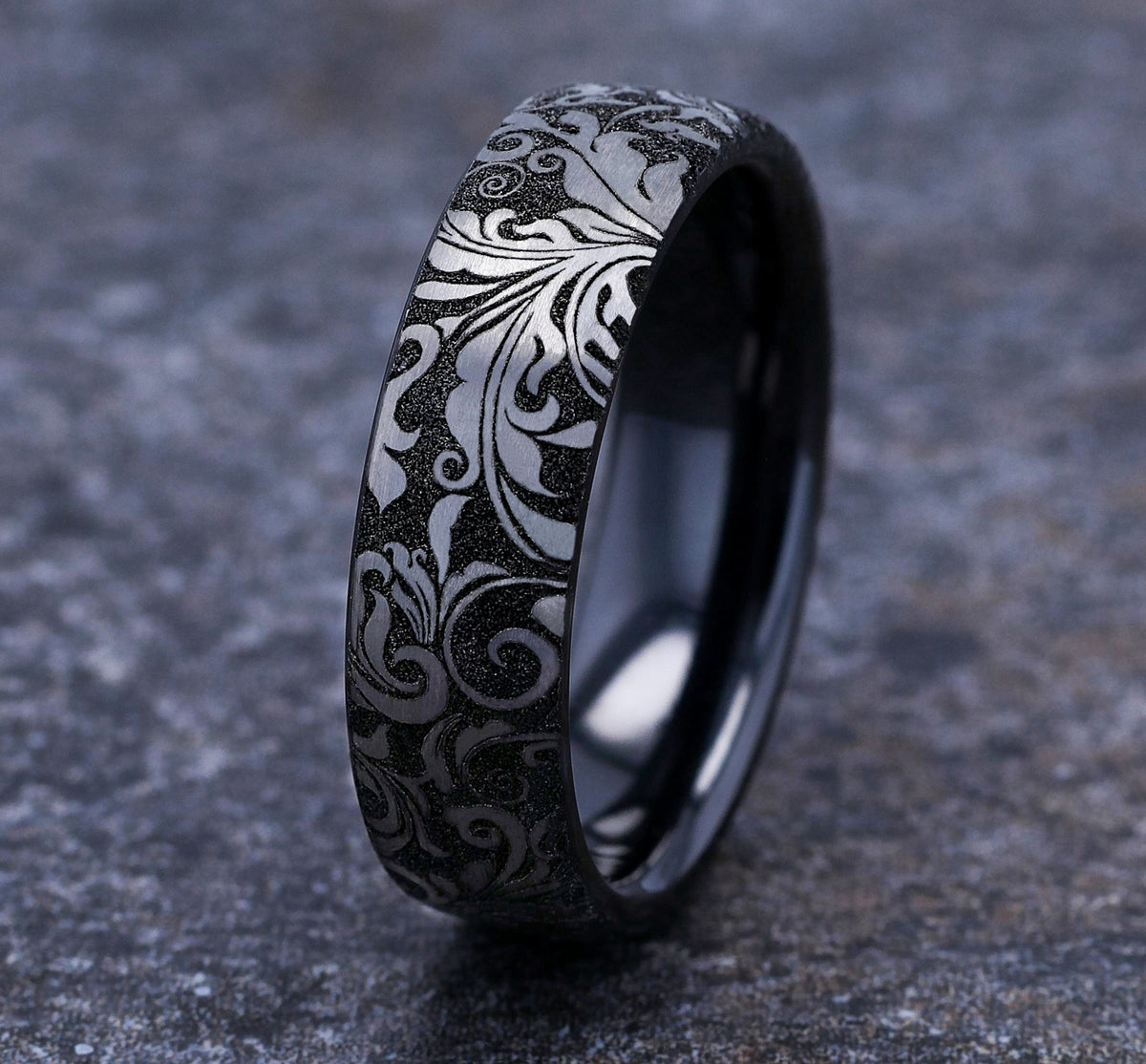THE VINE 6.5mm Grey/Black Titanium Benchmark men's wedding band