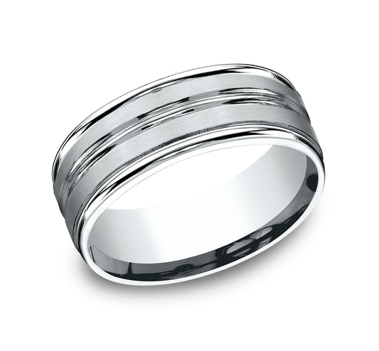 THE ECHO 8mm 14K White Benchmark men's wedding band