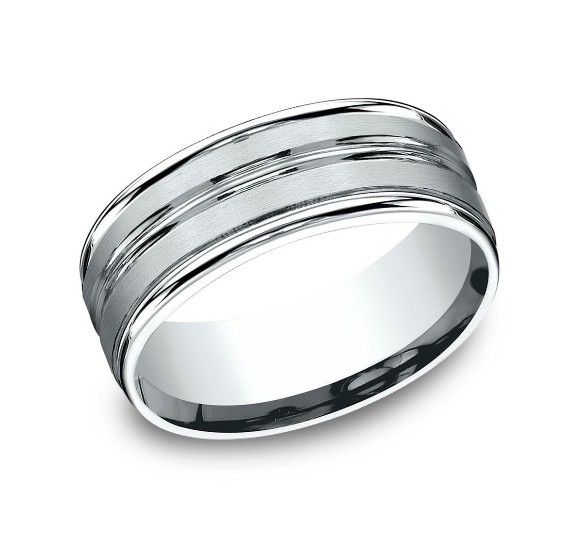 THE ECHO 8mm 14K White Benchmark men's wedding band