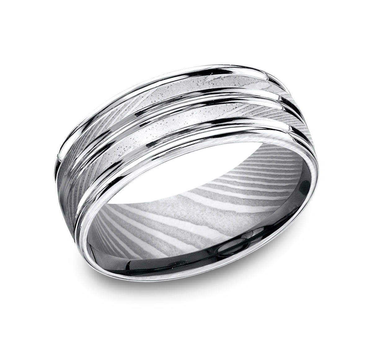 THE ECHO 8mm Damascus Steel Benchmark men's wedding band
