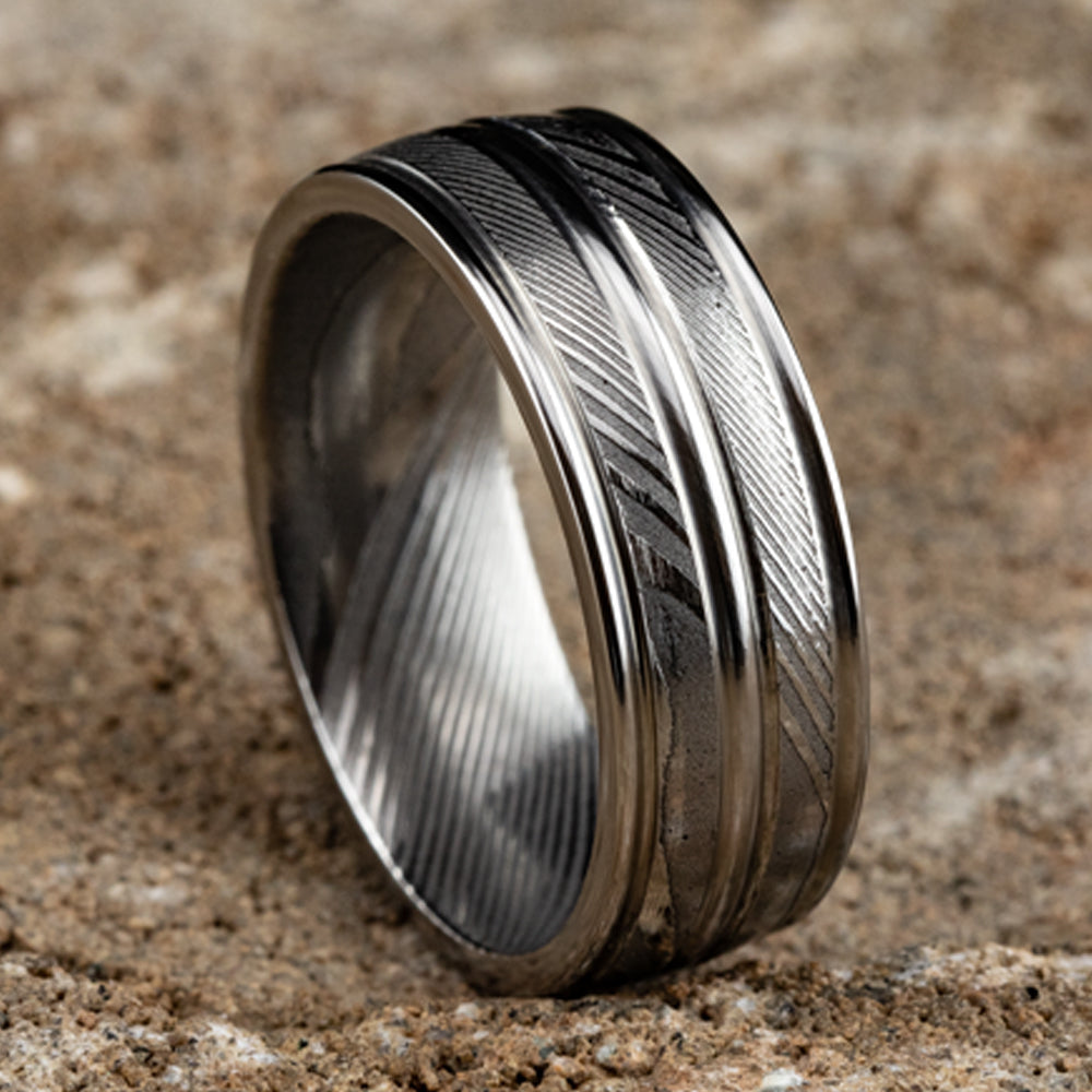 THE ECHO 8mm Damascus Steel Benchmark men's wedding band