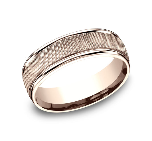 THE FIORE 7mm 14K Rose Benchmark men's wedding band