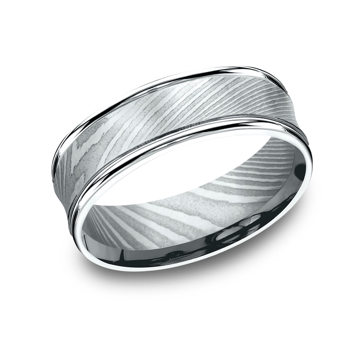 THE DESOTO 7.5mm Damascus Steel Benchmark men's wedding band