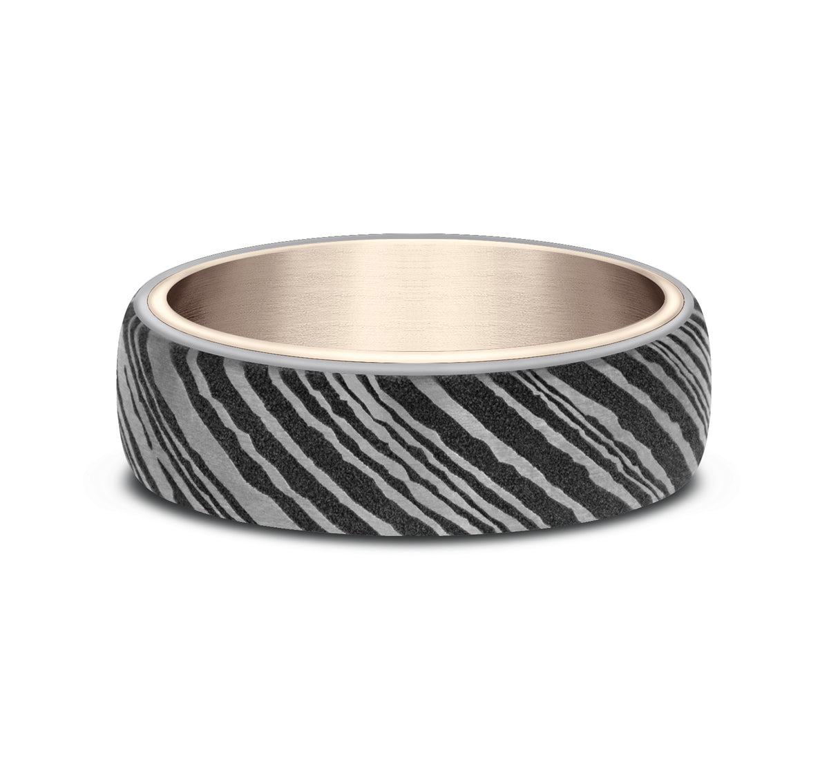 THE WOOD GRAIN 6.5mm 14K Rose/Tantalum Grey Benchmark men's wedding band