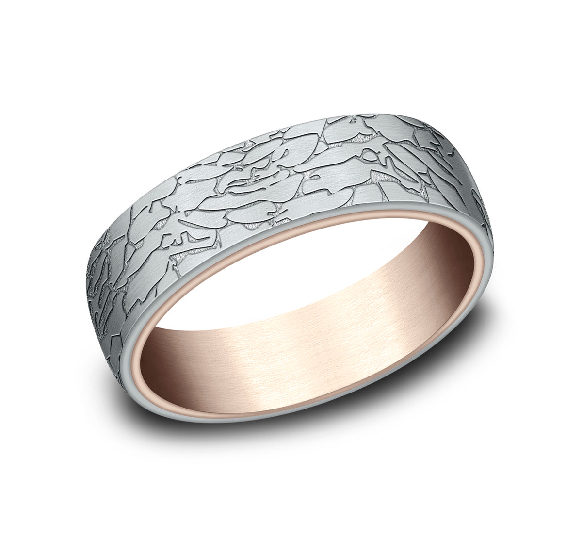 THE AVALON 6.5mm 14K Rose/White Benchmark men's wedding band