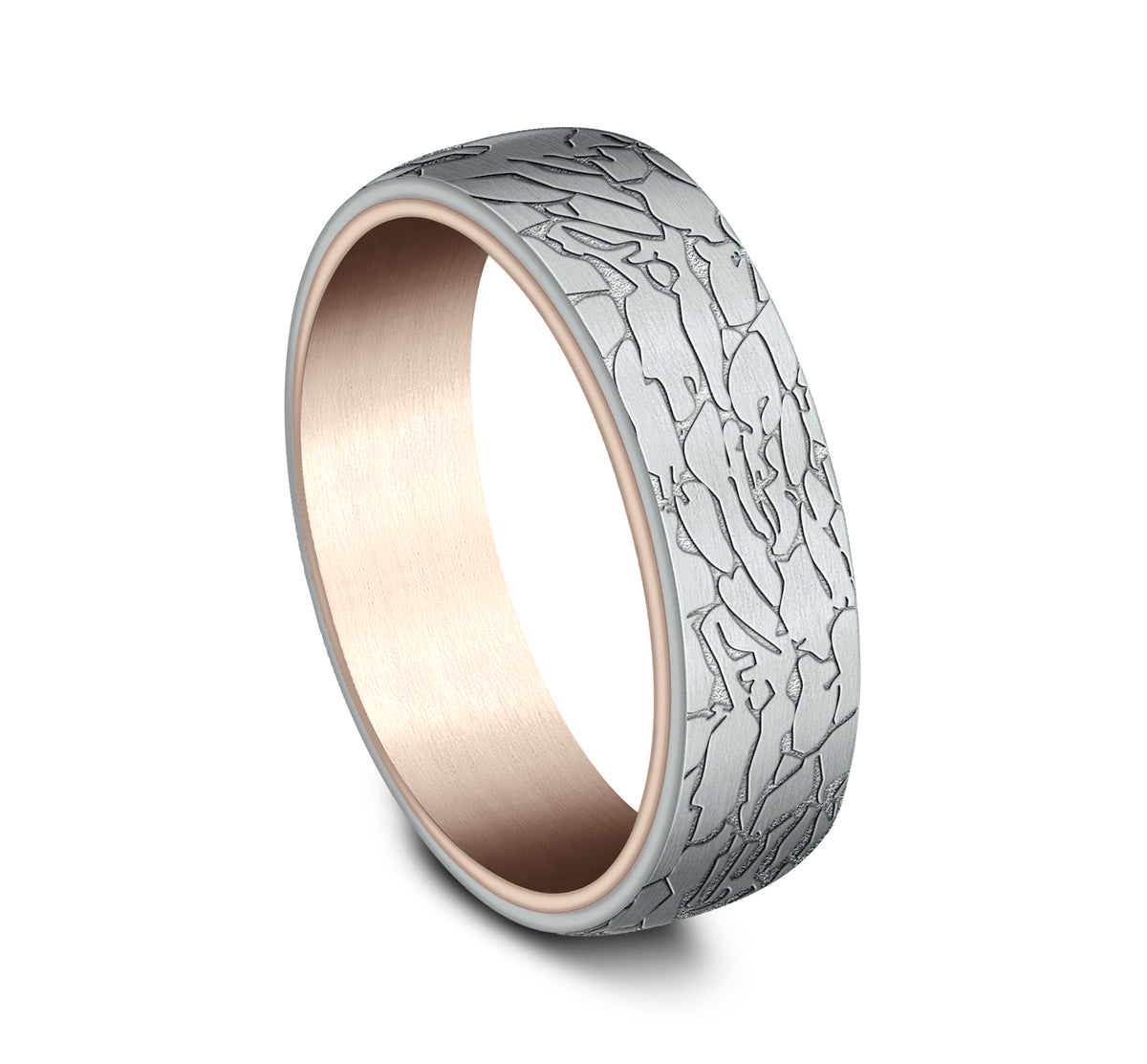 THE AVALON 6.5mm 14K Rose/White Benchmark men's wedding band