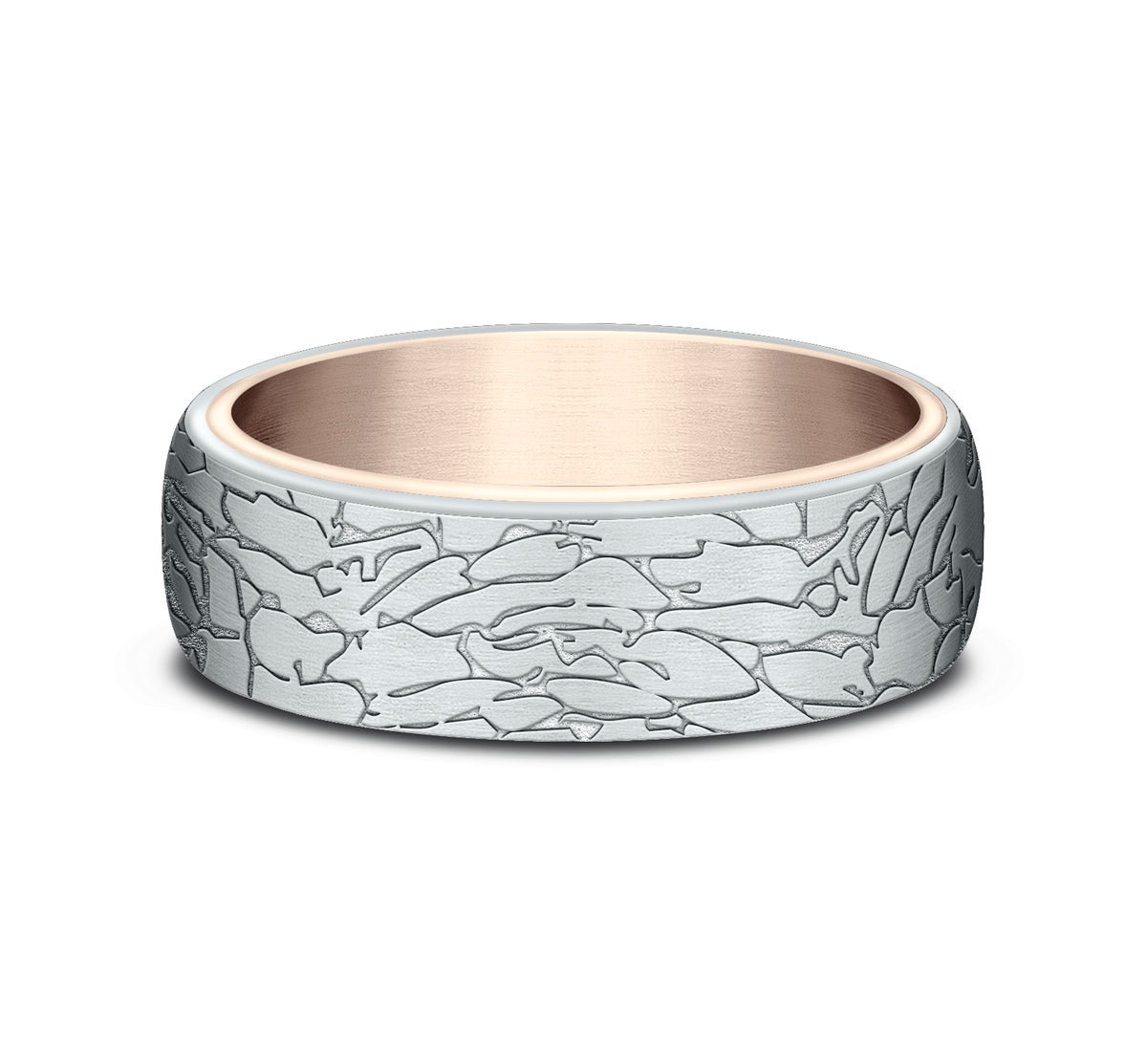 THE AVALON 6.5mm 14K Rose/White Benchmark men's wedding band