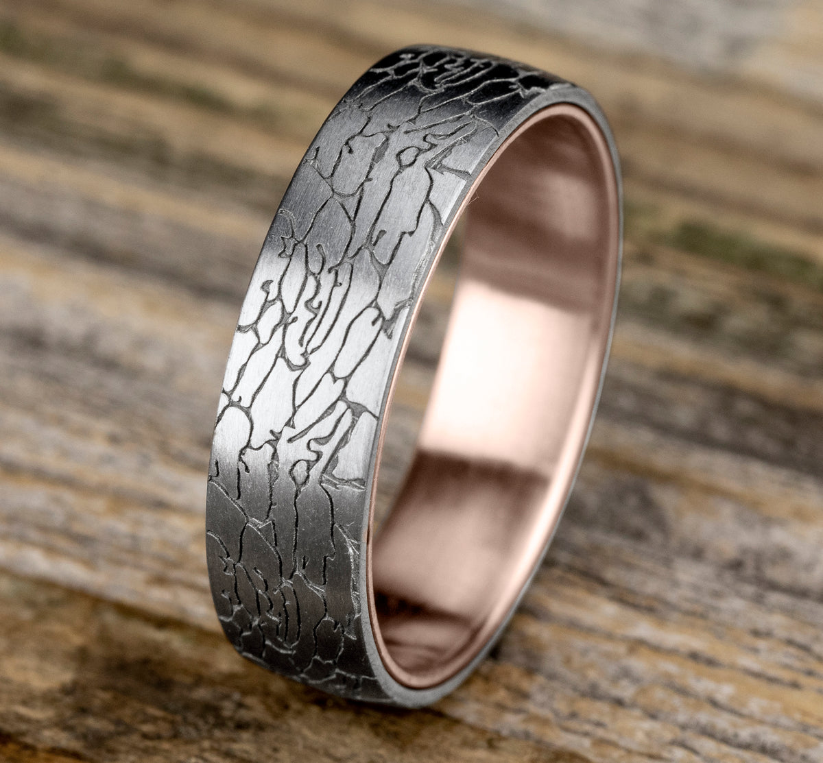 THE AVALON 6.5mm 14K Rose/White Benchmark men's wedding band