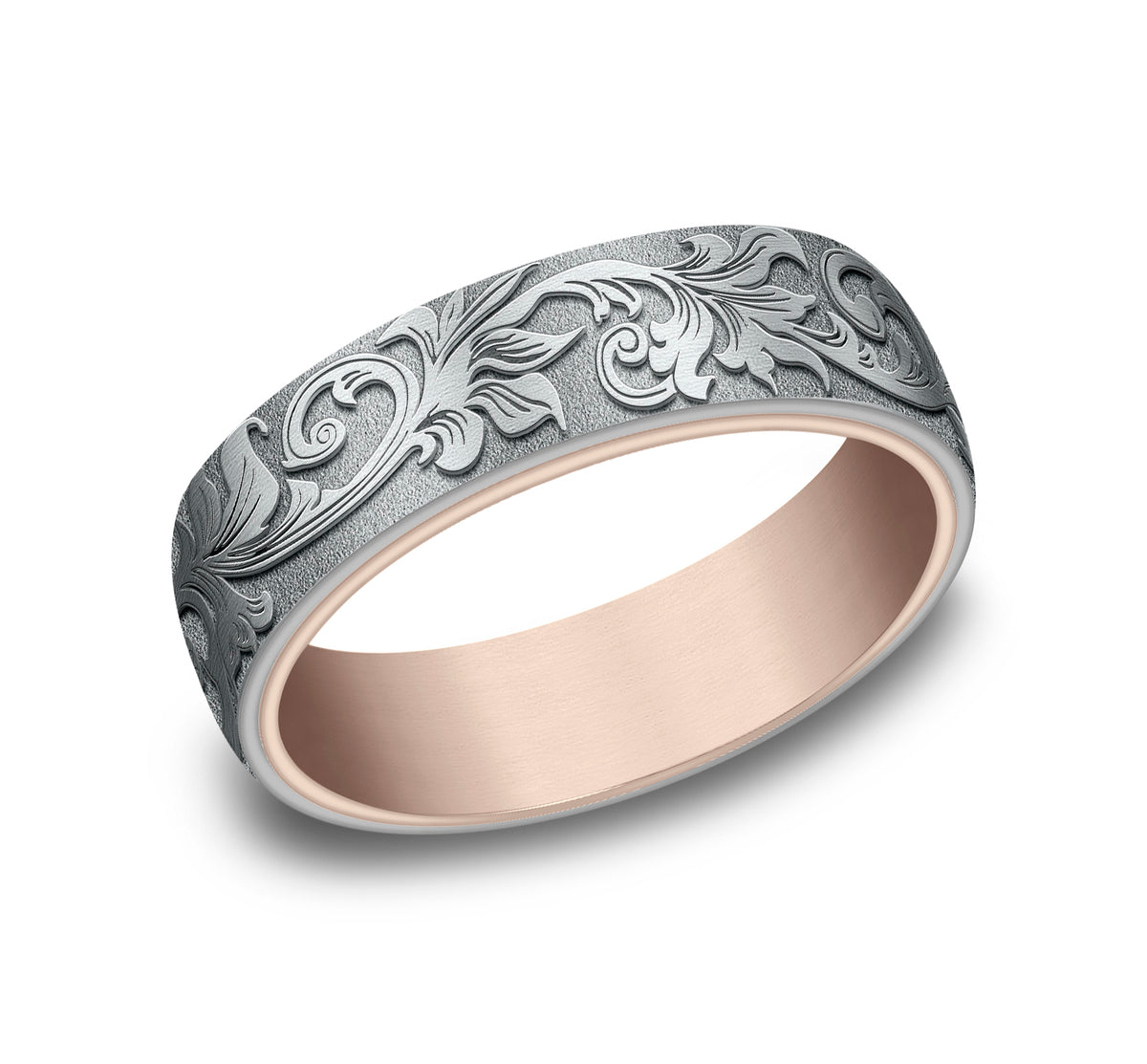 THE PALACE 6.5mm 14K Rose/White Benchmark men's wedding band