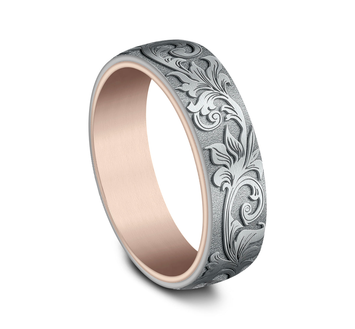 THE PALACE 6.5mm 14K Rose/White Benchmark men's wedding band