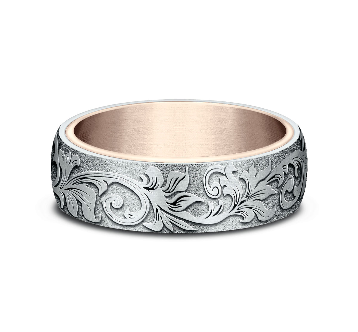 THE PALACE 6.5mm 14K Rose/White Benchmark men's wedding band