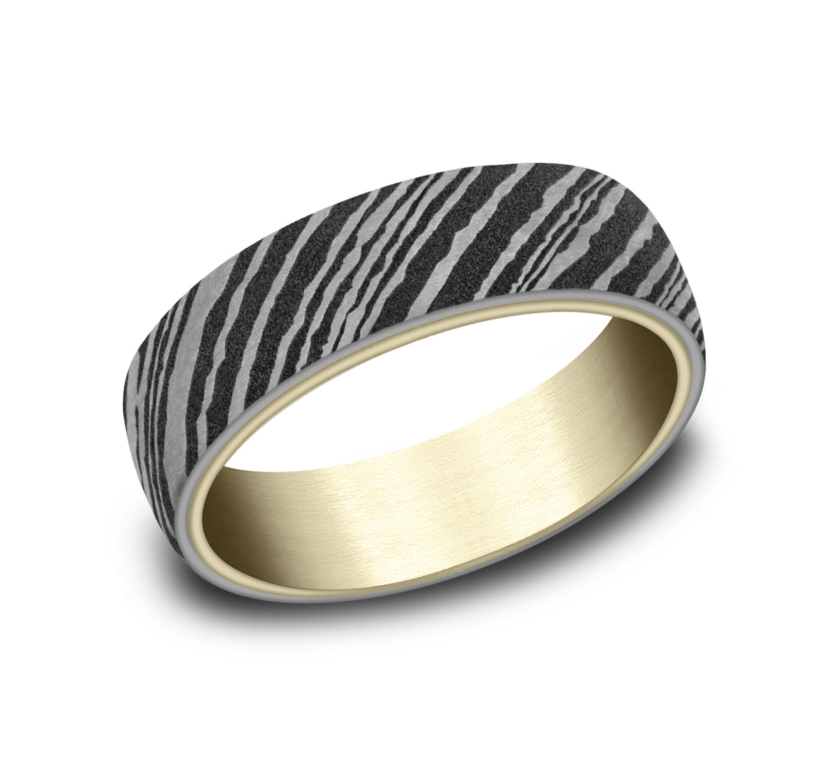 THE BLADE 6.5mm 14K Yellow/Damascus Steel Benchmark men's wedding band
