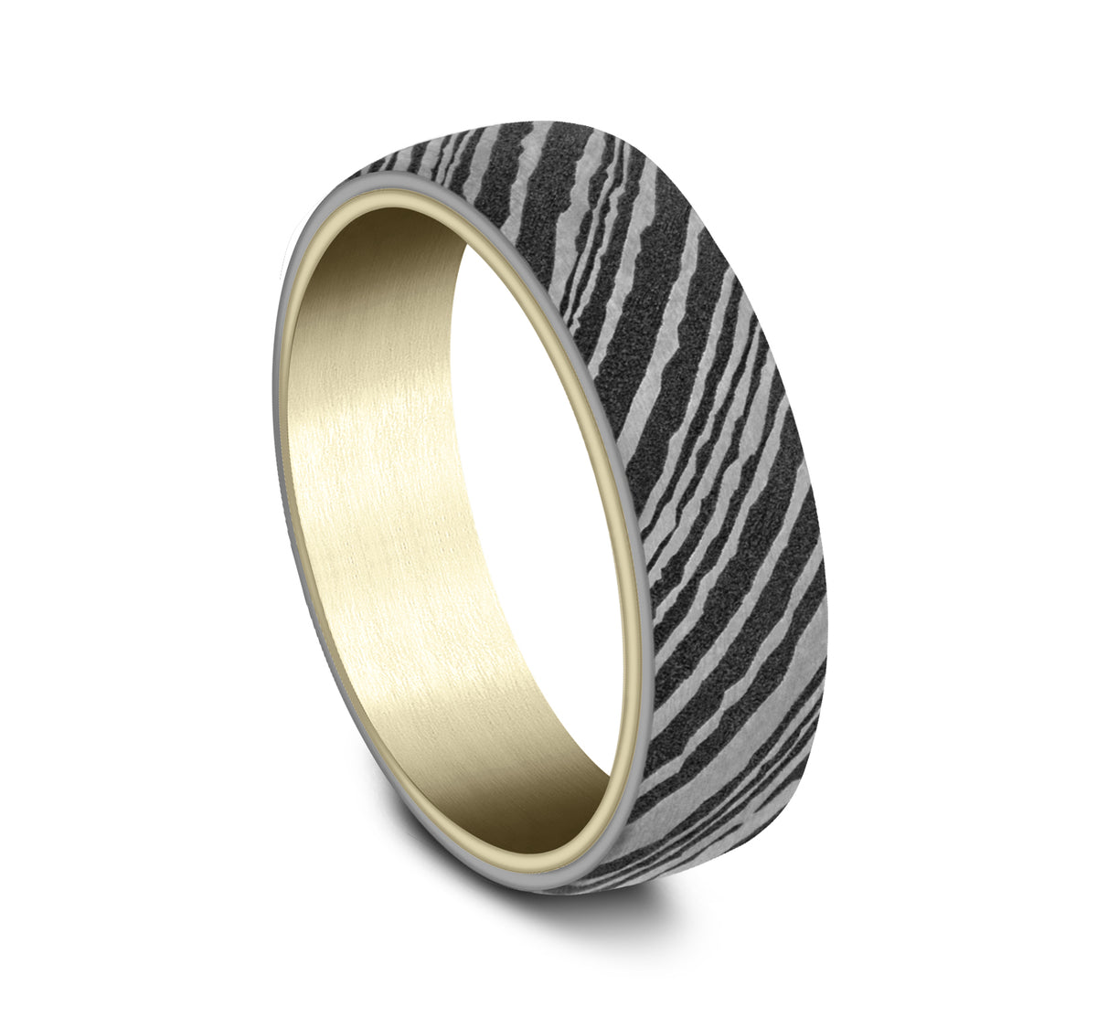 THE BLADE 6.5mm 14K Yellow/Damascus Steel Benchmark men's wedding band