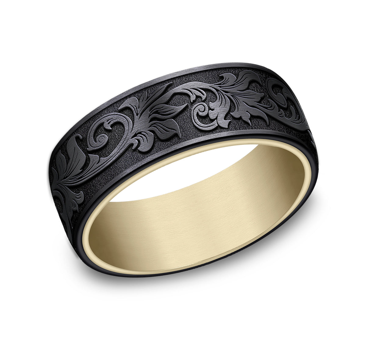 THE PALACE 8mm 14K Yellow/Black Titanium Benchmark men's wedding band