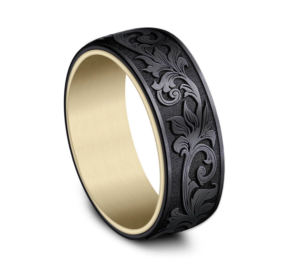 THE PALACE 8mm 14K Yellow/Black Titanium Benchmark men's wedding band