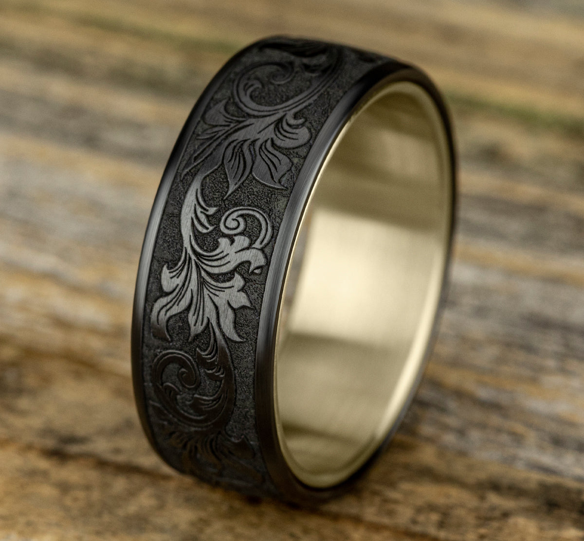 THE PALACE 8mm 14K Yellow/Black Titanium Benchmark men's wedding band
