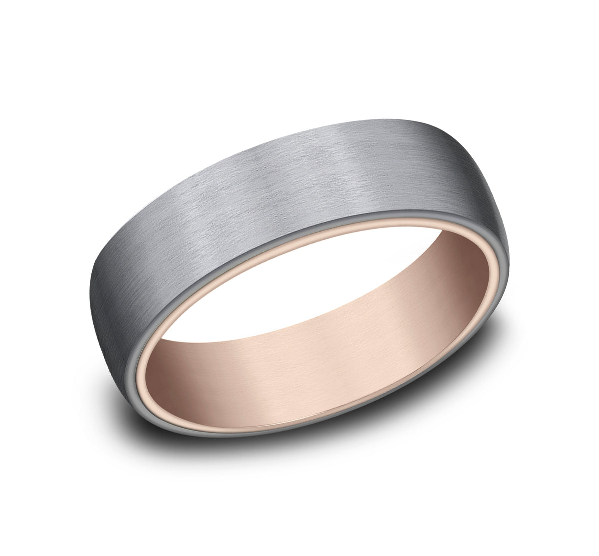 THE BARON 6.5mm 14K Rose/Tantalum Grey Benchmark men's wedding band