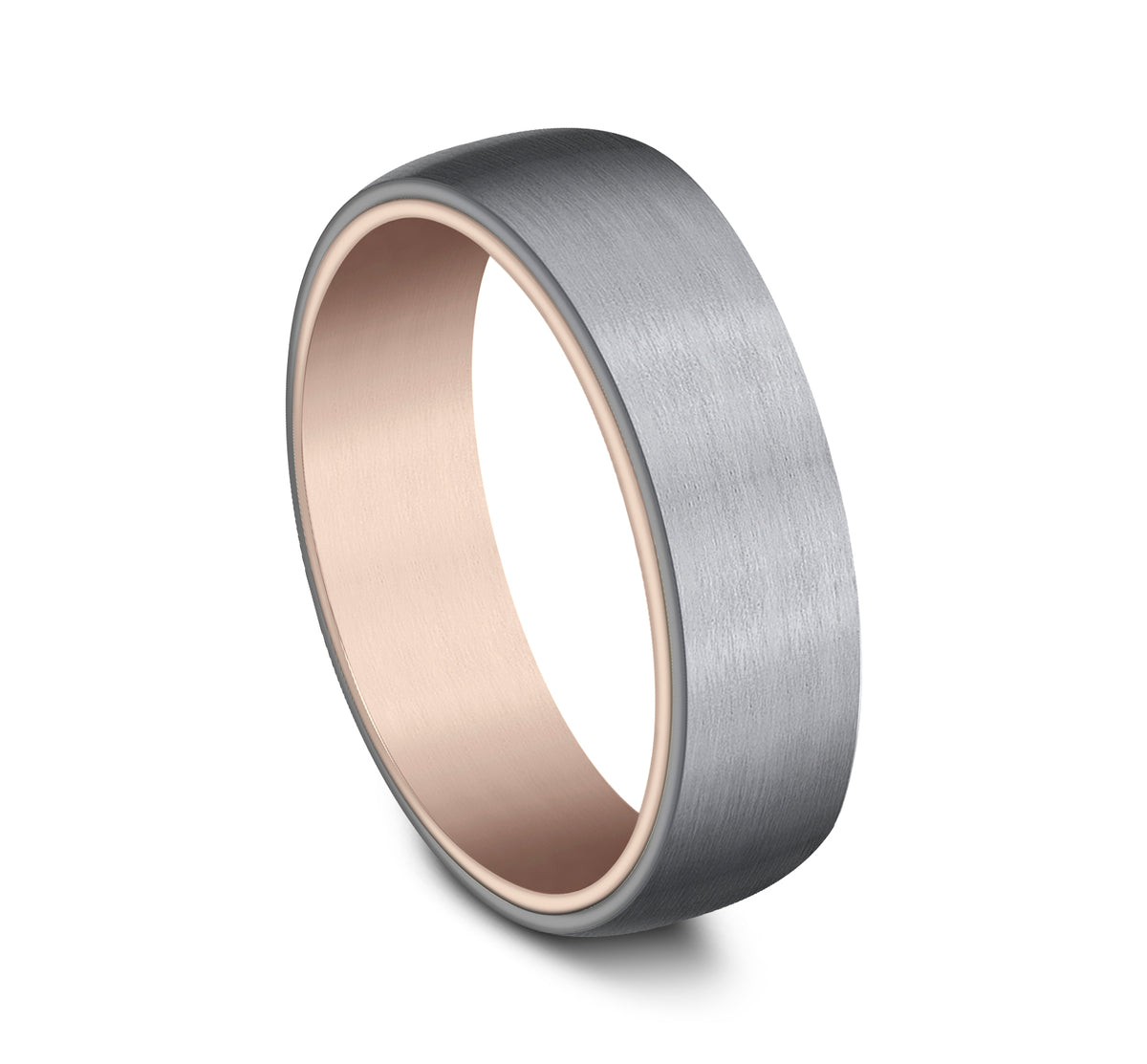THE BARON 6.5mm 14K Rose/Tantalum Grey Benchmark men's wedding band