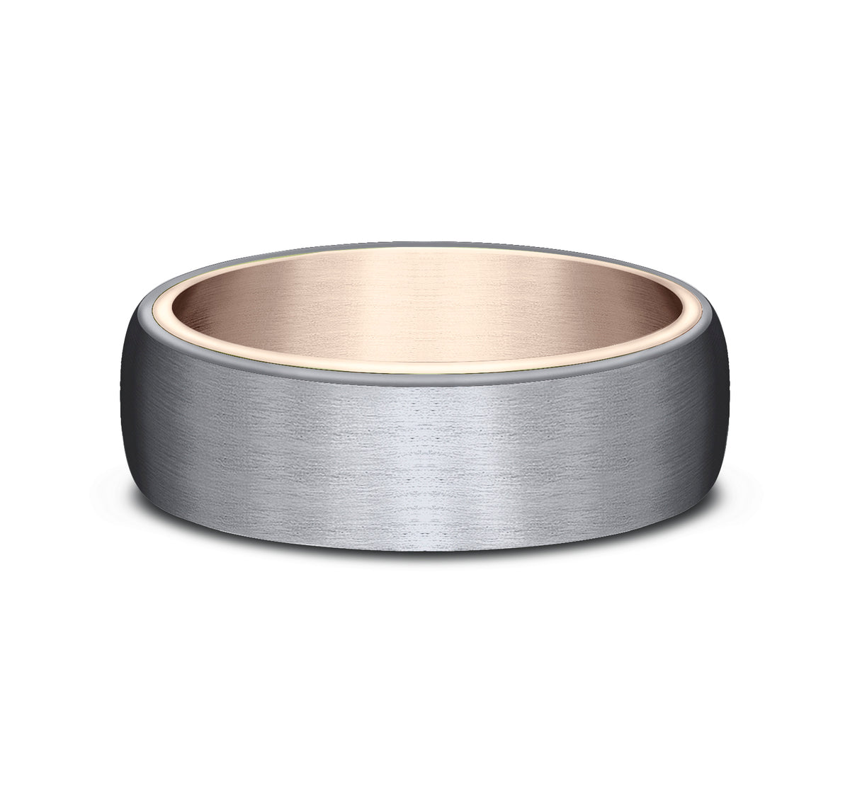 THE BARON 6.5mm 14K Rose/Tantalum Grey Benchmark men's wedding band