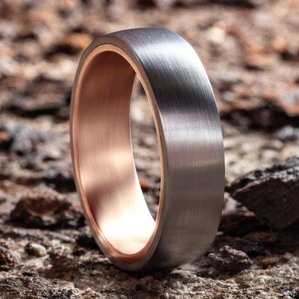 THE BARON 6.5mm 14K Rose/Tantalum Grey Benchmark men's wedding band