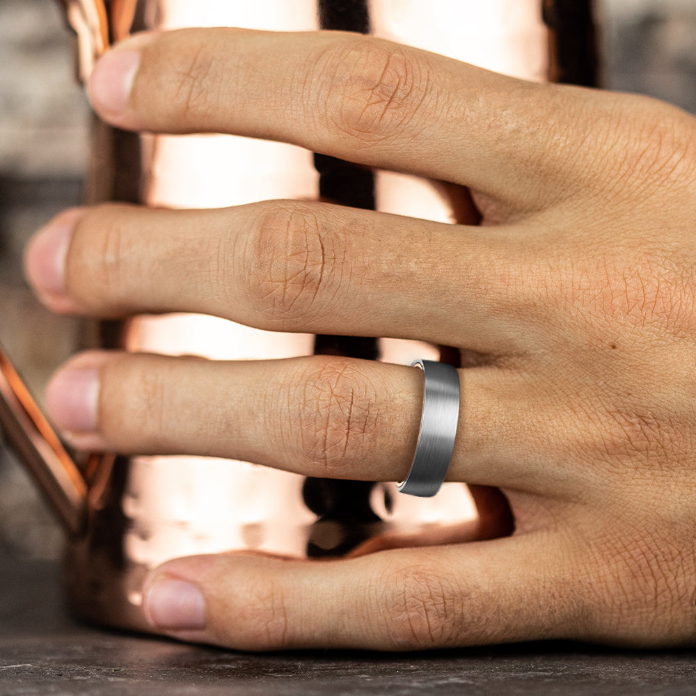 THE BARON 6.5mm 14K Rose/Tantalum Grey Benchmark men's wedding band