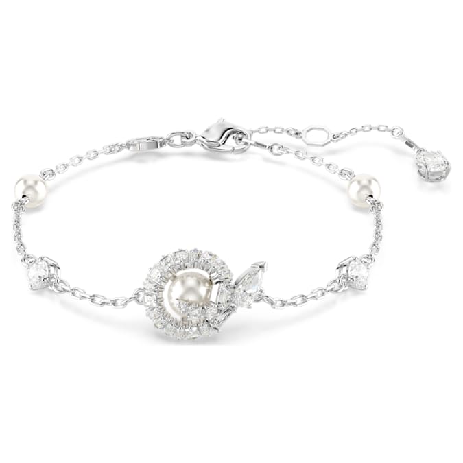 Snake bracelet Crystal pearl, Mixed cuts, Year of the Snake, White, Rhodium plated