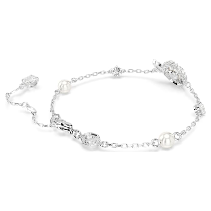 Snake bracelet Crystal pearl, Mixed cuts, Year of the Snake, White, Rhodium plated