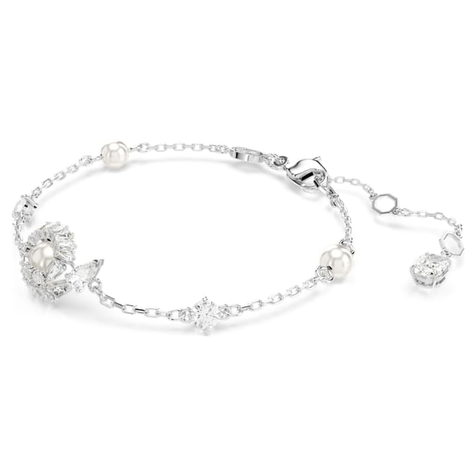 Snake bracelet Crystal pearl, Mixed cuts, Year of the Snake, White, Rhodium plated
