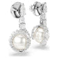 Snake drop earrings Crystal pearl, Mixed cuts, Year of the Snake, White, Rhodium plated