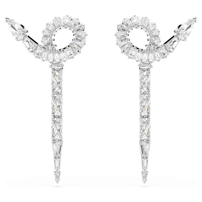 Snake drop earrings Mixed cuts, Year of the Snake, White, Rhodium plated