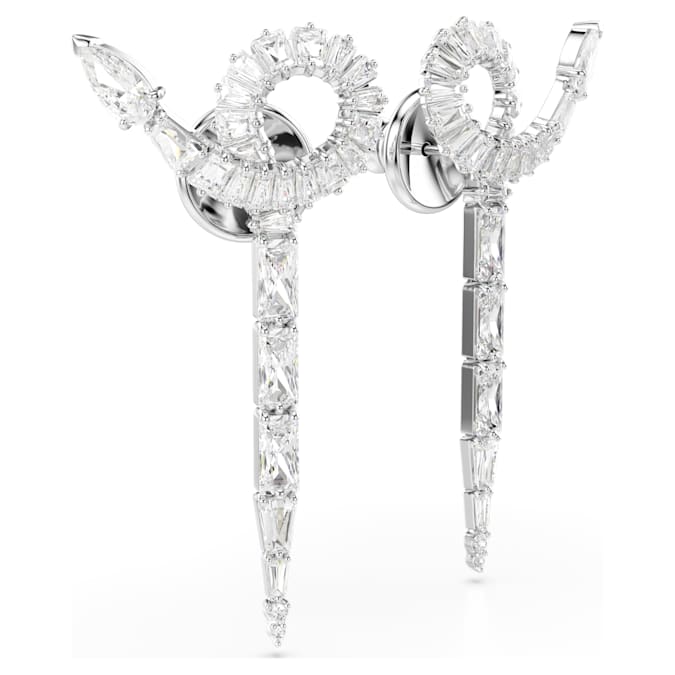 Snake drop earrings Mixed cuts, Year of the Snake, White, Rhodium plated