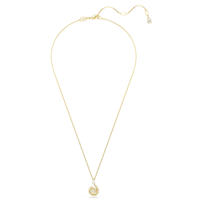 Snake pendant Crystal pearl, Mixed cuts, Year of the Snake, White, Gold-tone plated