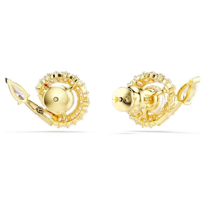 Snake stud earrings Crystal pearl, Mixed cuts, Year of the Snake, White, Gold-tone plated