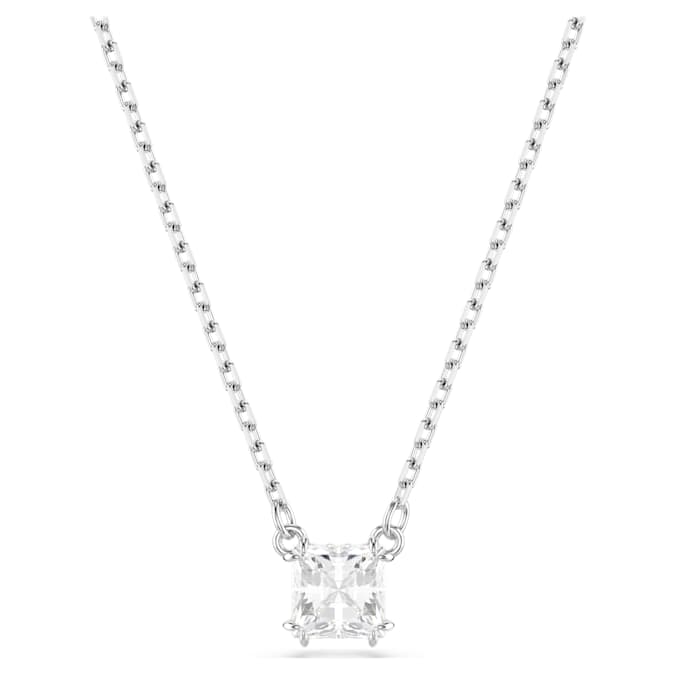 Stilla Attract pendant Square cut, White, Rhodium plated
