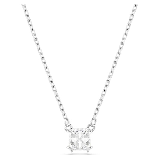 Stilla Attract pendant Square cut, White, Rhodium plated