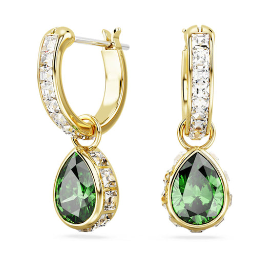 Stilla drop earrings Pear cut, Green, Gold-tone plated