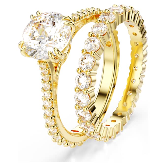 Stilla ring Set (2), Round cut, White, Gold-tone plated